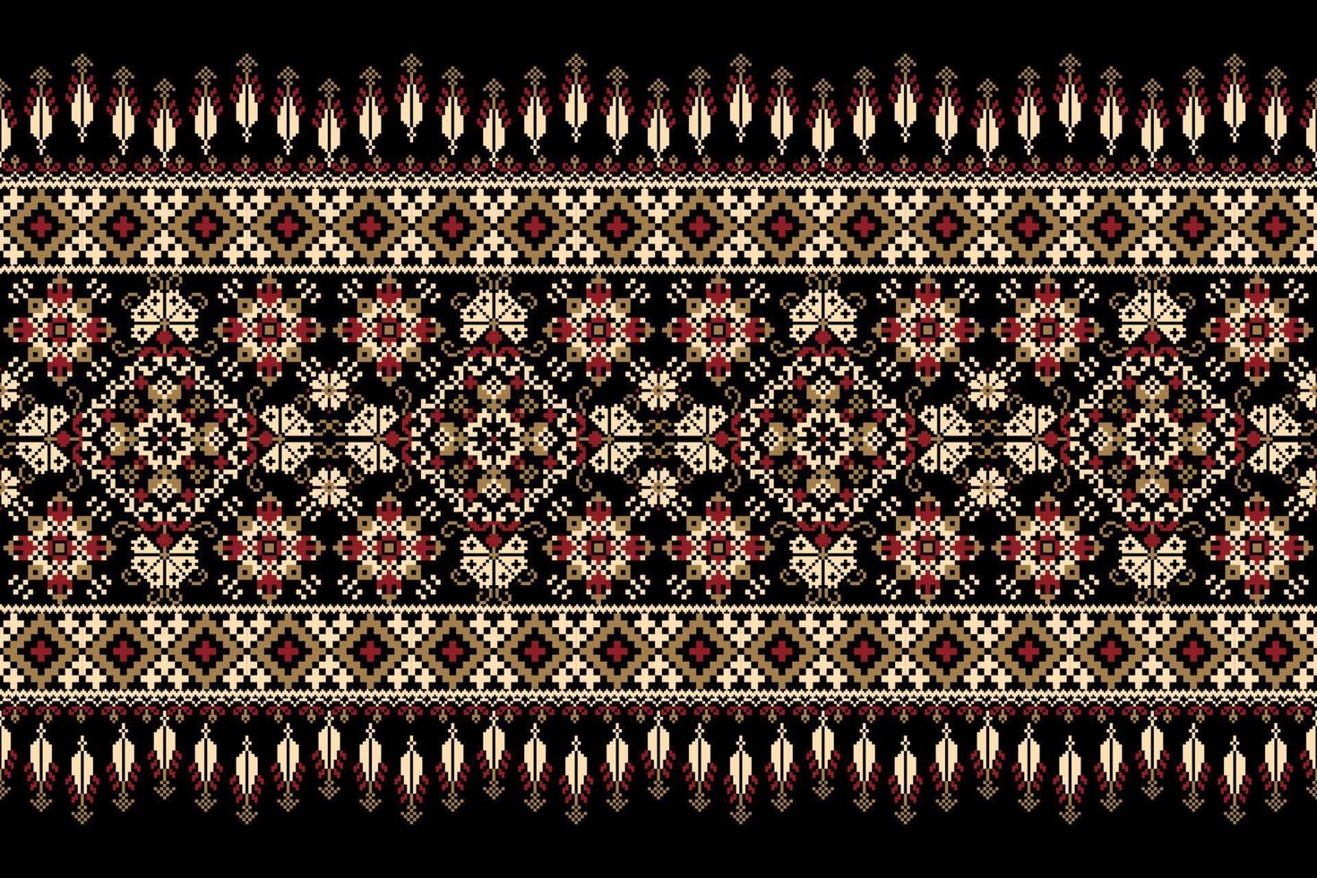 floral Cruz ponto bordado em Preto background.geometric étnico oriental padronizar tradicional.asteca estilo abstrato vetor ilustração.design para textura,tecido,vestuário,embrulho,decoração,tapete.