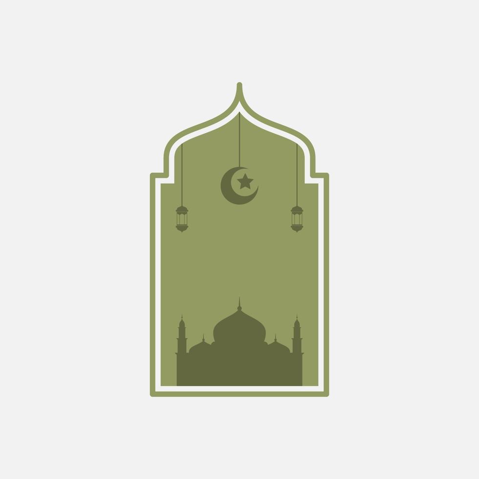 oriental estilo islâmico janelas e arcos Ramadã conceito com mesquita, lua e lanterna vetor