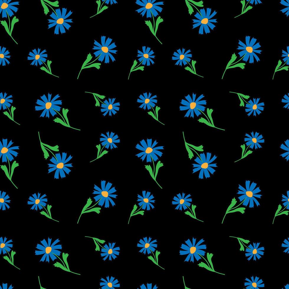 vetor ilustração desatado padronizar rabisco cornflowers em Preto fundo
