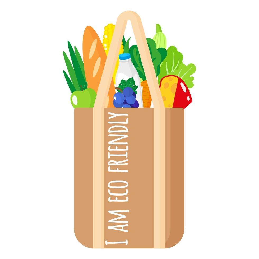 ilustração de desenho vetorial de sacola de compras de tecido completo com alimentos orgânicos saudáveis isolados no fundo branco vetor