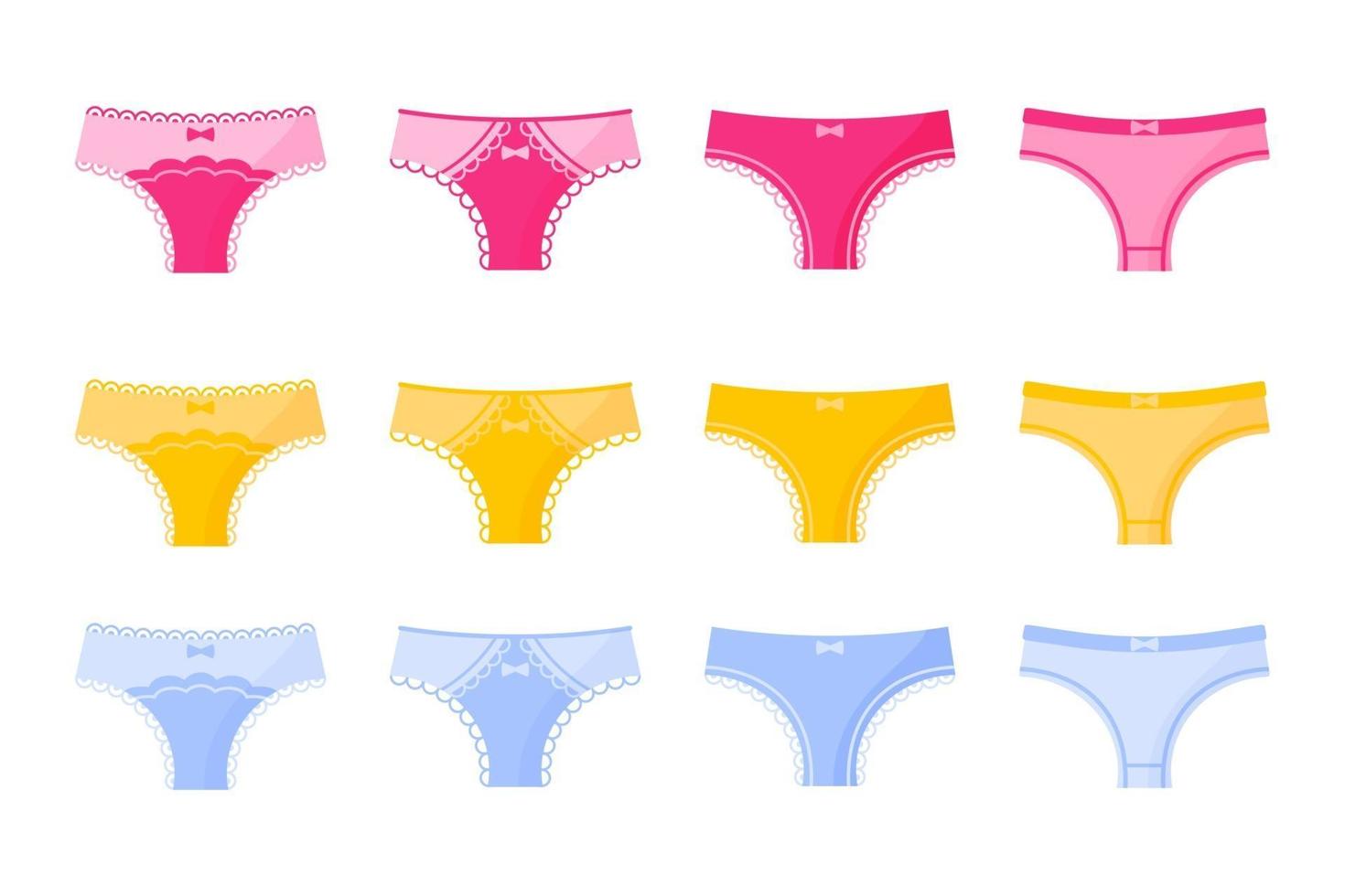 conjunto de diferentes tipos e cores de calcinhas de lingerie feminina. vetor