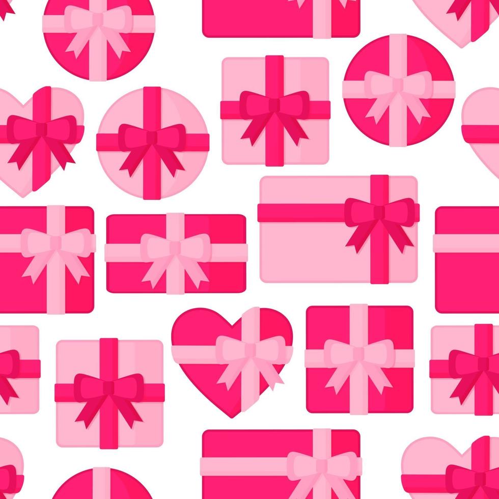 padrão sem emenda com caixas de presente rosa de diferentes formas para o dia dos namorados ou outro feriado. vetor