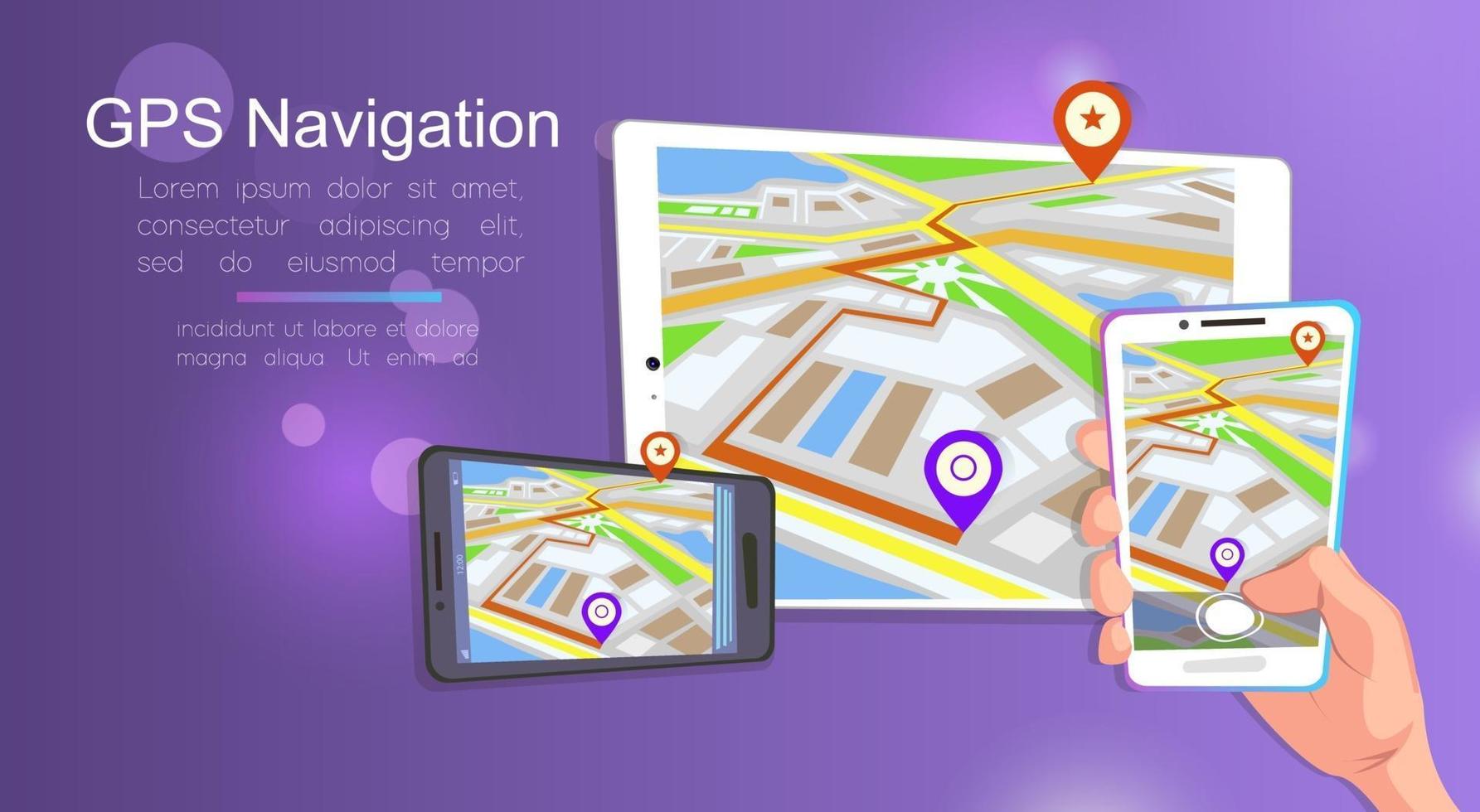 design de estilo simples de modelo de banner da web para site ou infográficos, sistema de GPS de navegação móvel, local de destino, encontre o caminho certo. ilustração vetorial. vetor