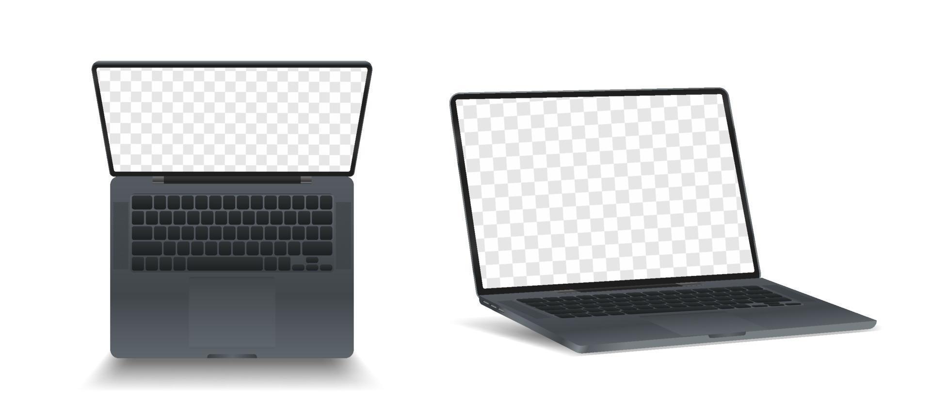 3d cinzento computador portátil brincar modelo com em branco tela vetor
