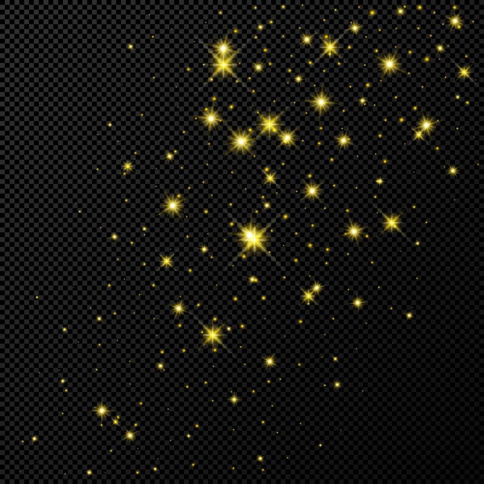 ouro pano de fundo com estrelas e poeira brilhos isolado em Sombrio fundo. comemorativo mágico Natal brilhando luz efeito. vetor ilustração.