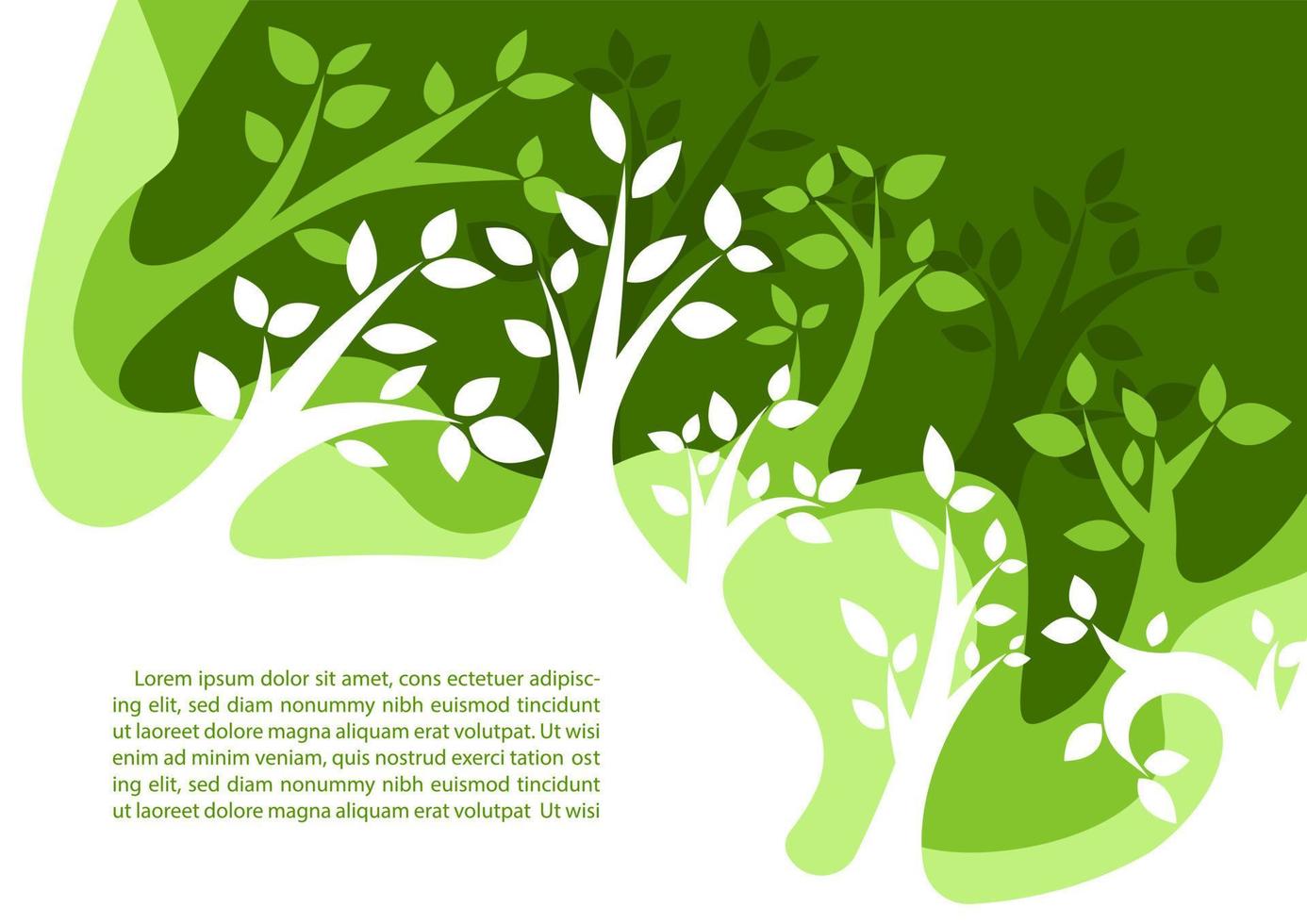 floresta e natureza conceito dentro árvores e abstrato forma com exemplo Texto:% s em Sombrio verde fundo. mundo meio Ambiente e floresta dia dentro plano estilo vetor Projeto.