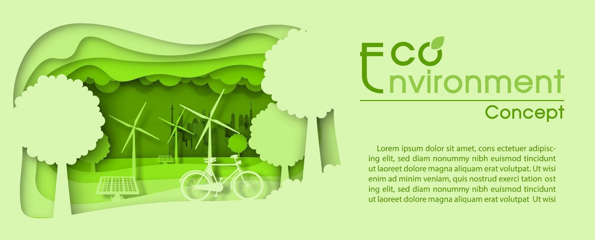 mundo meio Ambiente e economia conceitos poster campanha dentro papel cortar estilo e bandeira vetor Projeto.