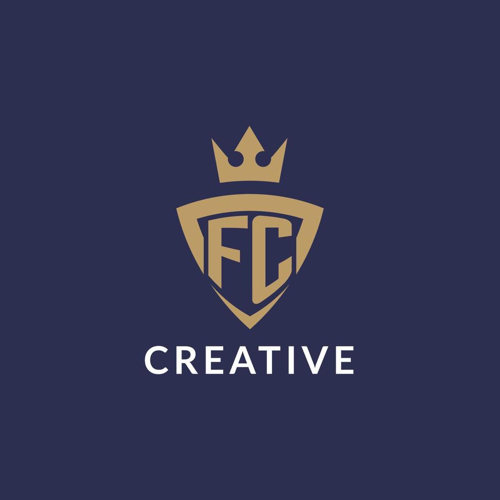 fc logotipo com escudo e coroa, monograma inicial logotipo estilo vetor