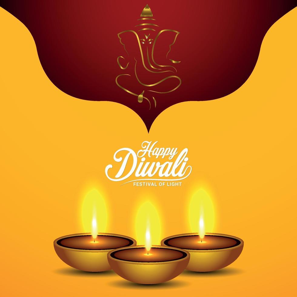 feliz diwali - o festival da luz cartão de felicitações com lâmpada de óleo diwali vetor