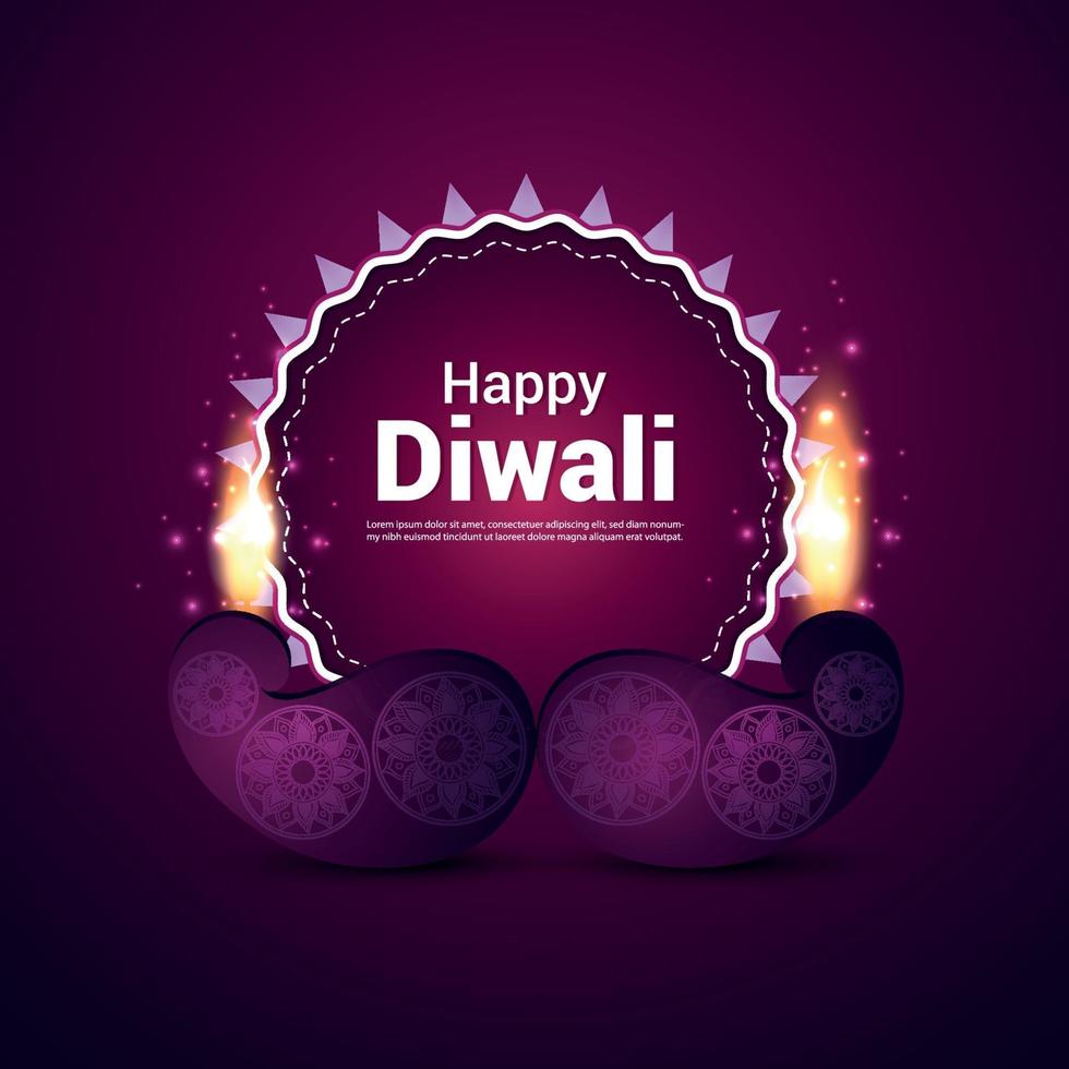 ilustração em vetor de cartão de convite feliz diwali com lâmpada de óleo de vetor criativo em fundo roxo
