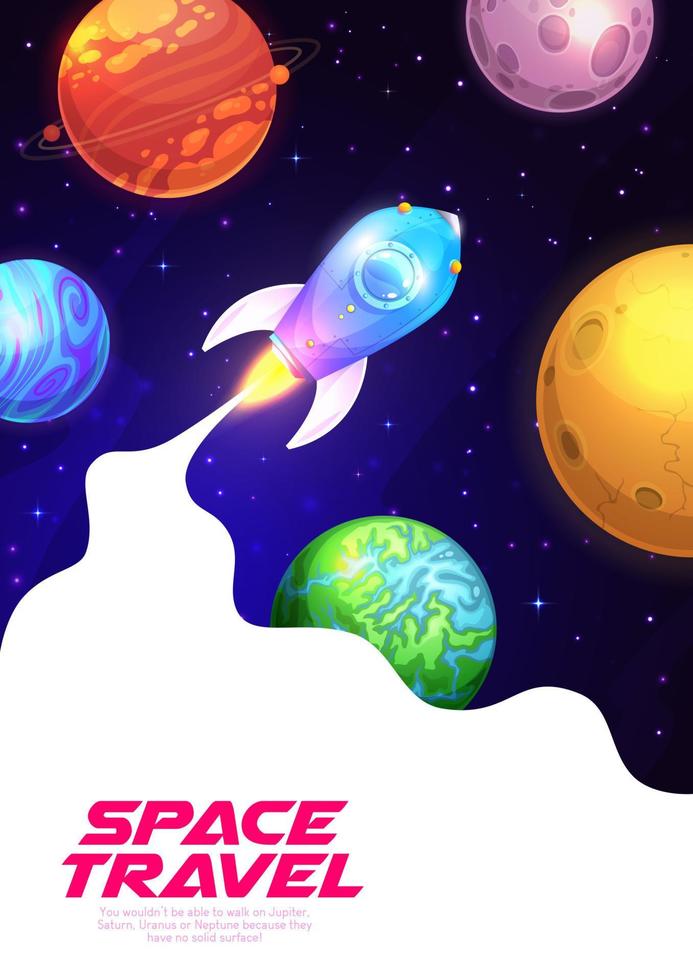 espaço viagem poster, nave estelar e galáxia planetas vetor