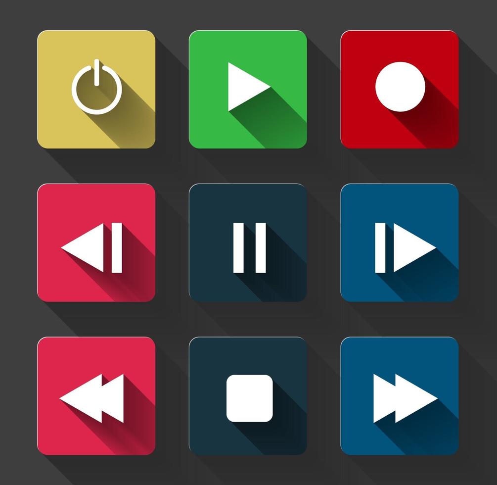 conjunto de ícones de símbolo de mídia player controle botões redondos brancos. ilustrador vetorial vetor