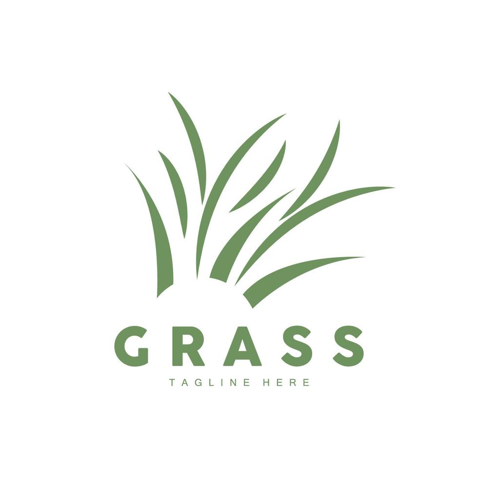 design de logotipo de grama verde, ilustração de paisagem de fazenda, vetor de cenário natural