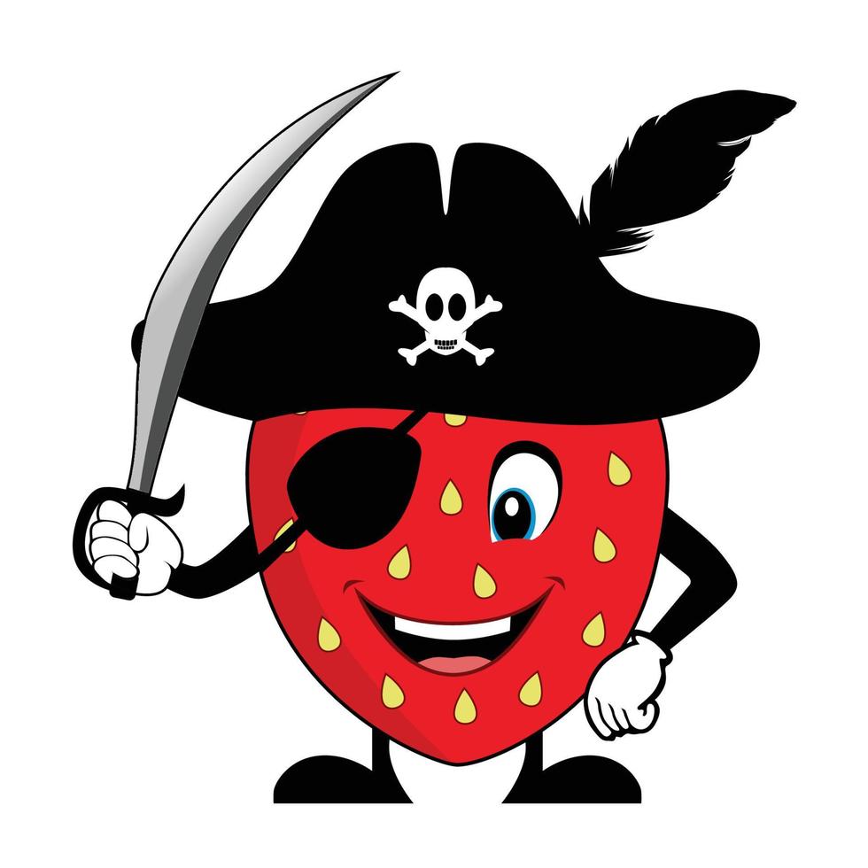 desenho animado personagem do morango Como uma pirata. adequado para poster, bandeira, rede, ícone, mascote, fundo vetor