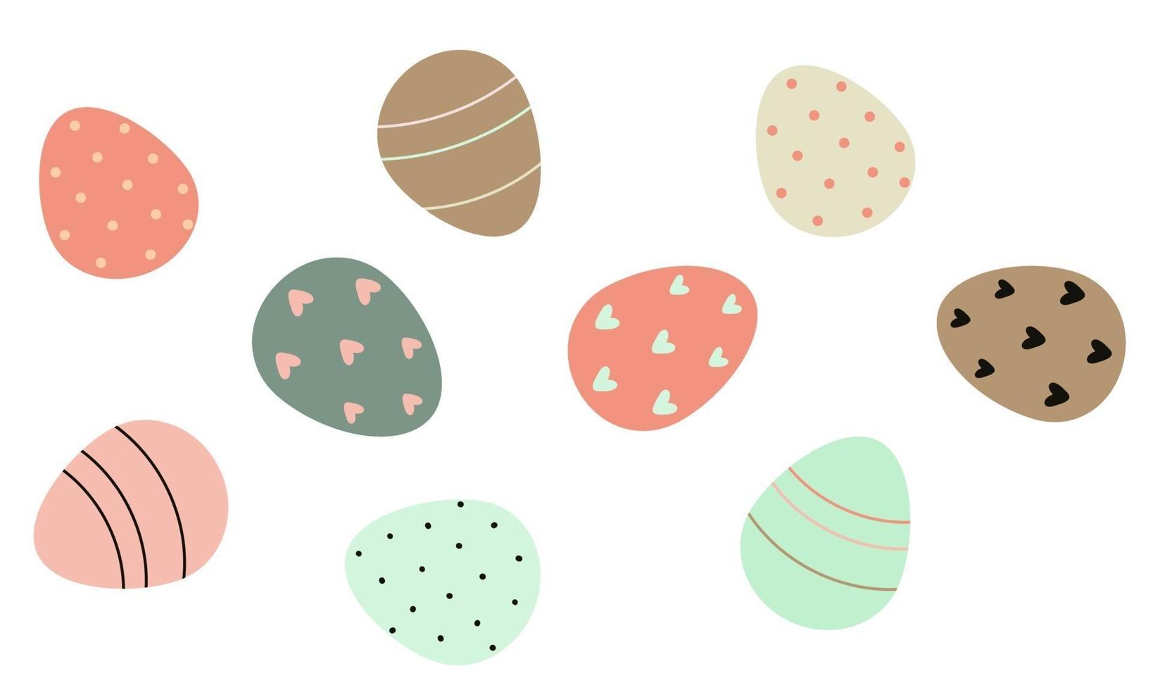ovos de páscoa decorados isolados no fundo branco. ilustração em vetor plana
