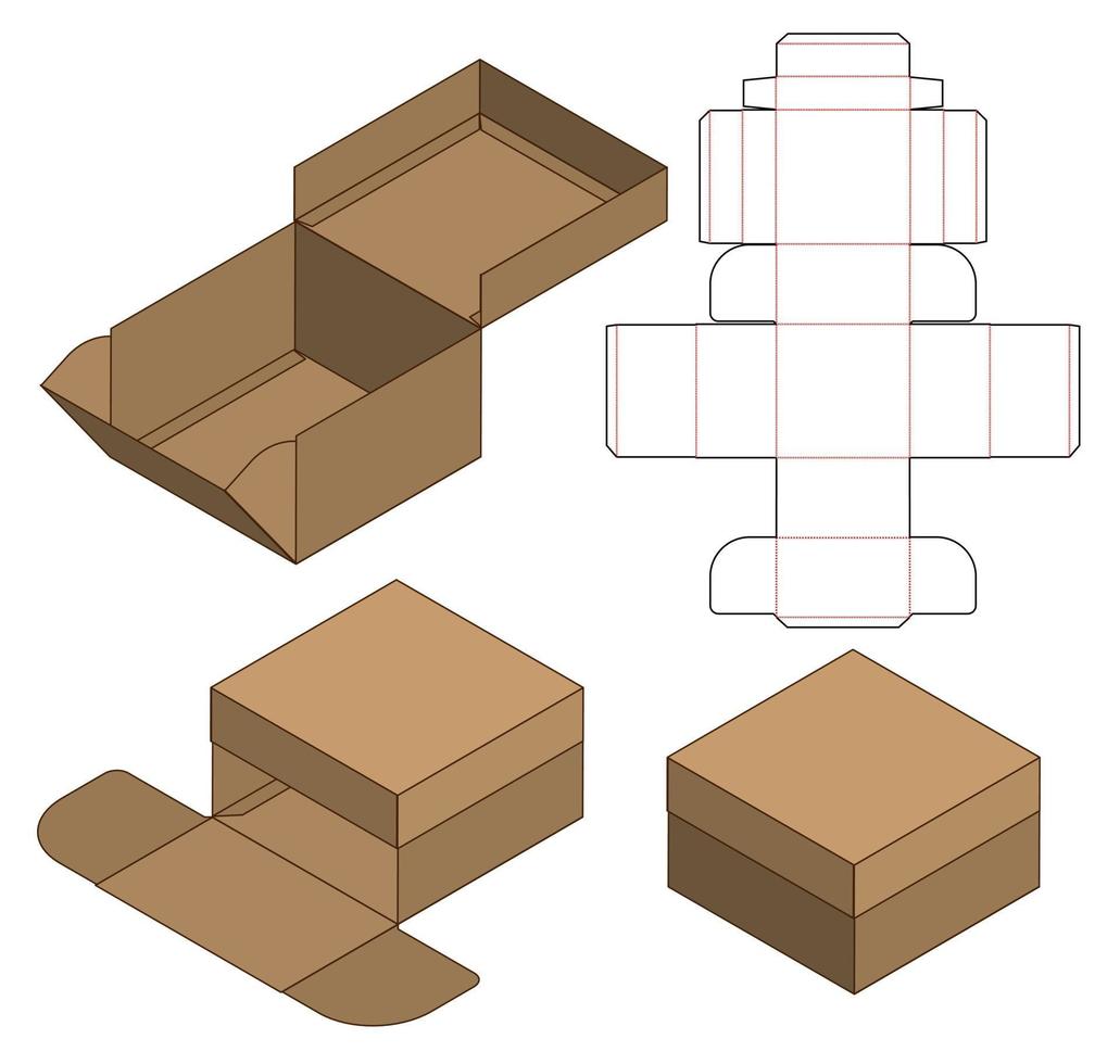 design de modelo cortado de embalagem de caixa. Maquete 3D vetor