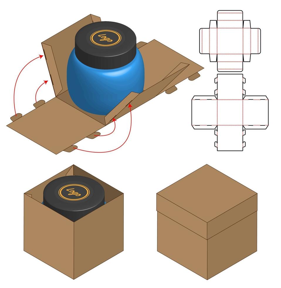 design de modelo cortado de embalagem de caixa. Maquete 3D vetor