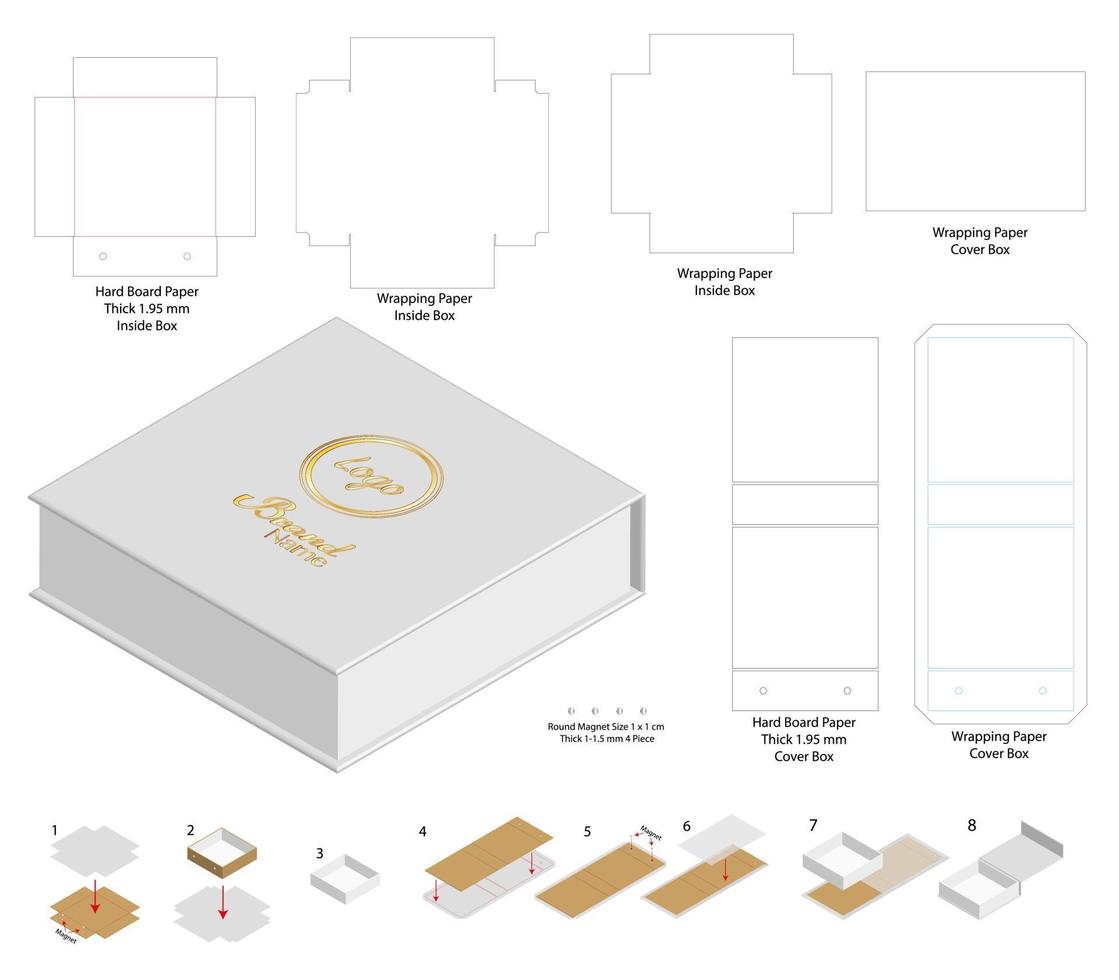 design de modelo cortado de embalagem de caixa. Maquete 3D vetor