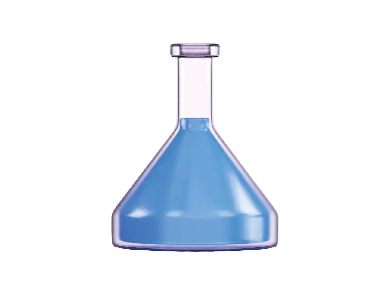 transparente vidro laboratório frasco. frasco preenchidas com líquido ícone 3d Renderização vetor ilustração