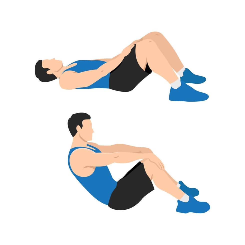 homem fazendo modificado abdominais. abdominais exercício vetor