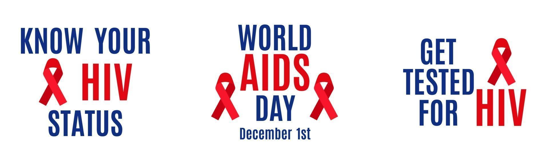 conjunto de letras de vetor isolado no fundo branco. conheça o seu estado de HIV. 1 de dezembro - dia mundial da aids. faça o teste para hiv