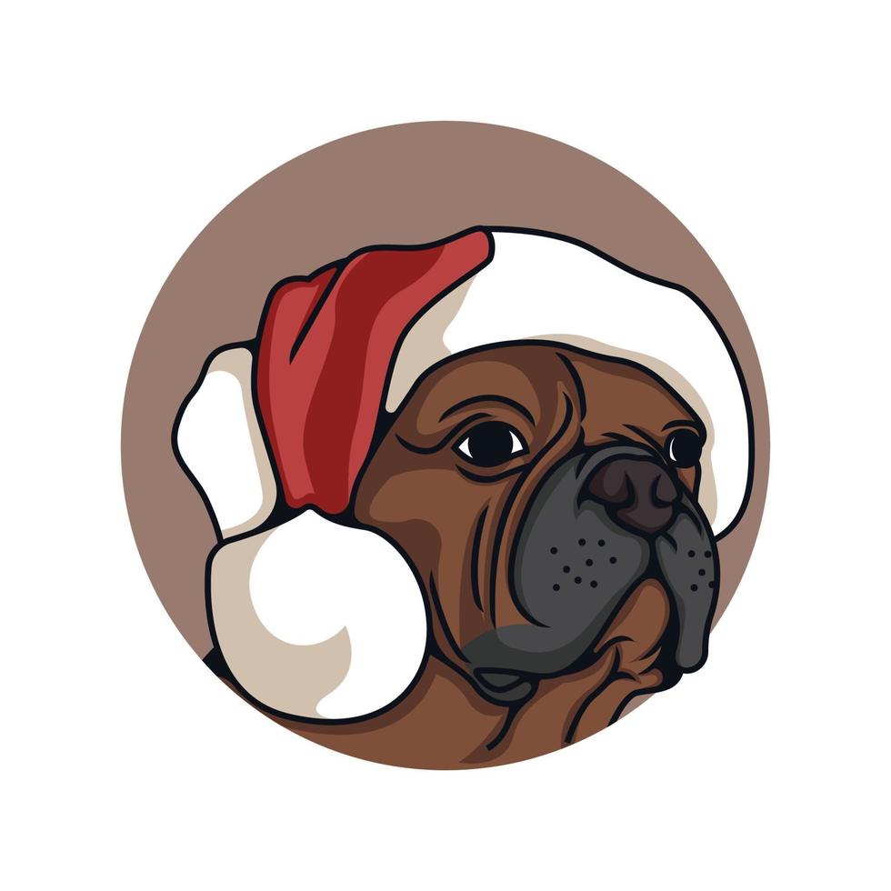 ilustração em vetor pit bull com chapéu de natal