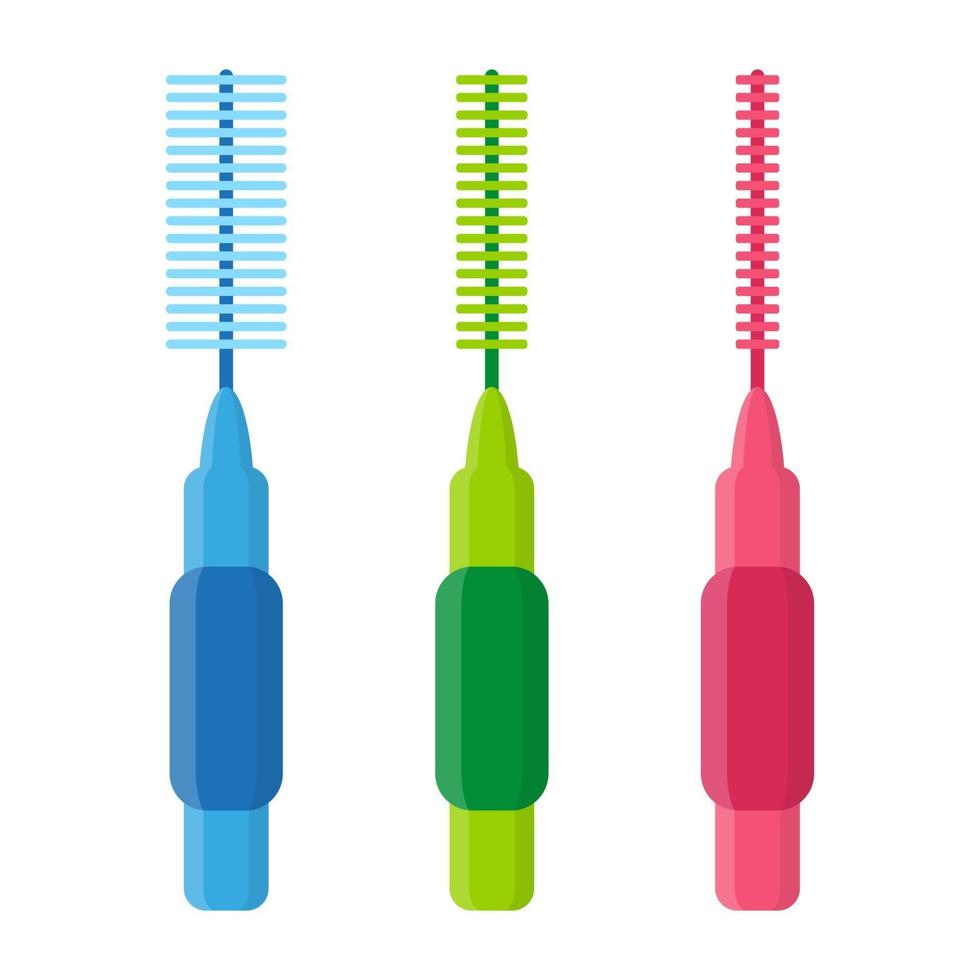 ilustração dos desenhos animados do vetor de escovas interdentais ou fio dental para limpeza de aparelhos isolados no fundo branco.