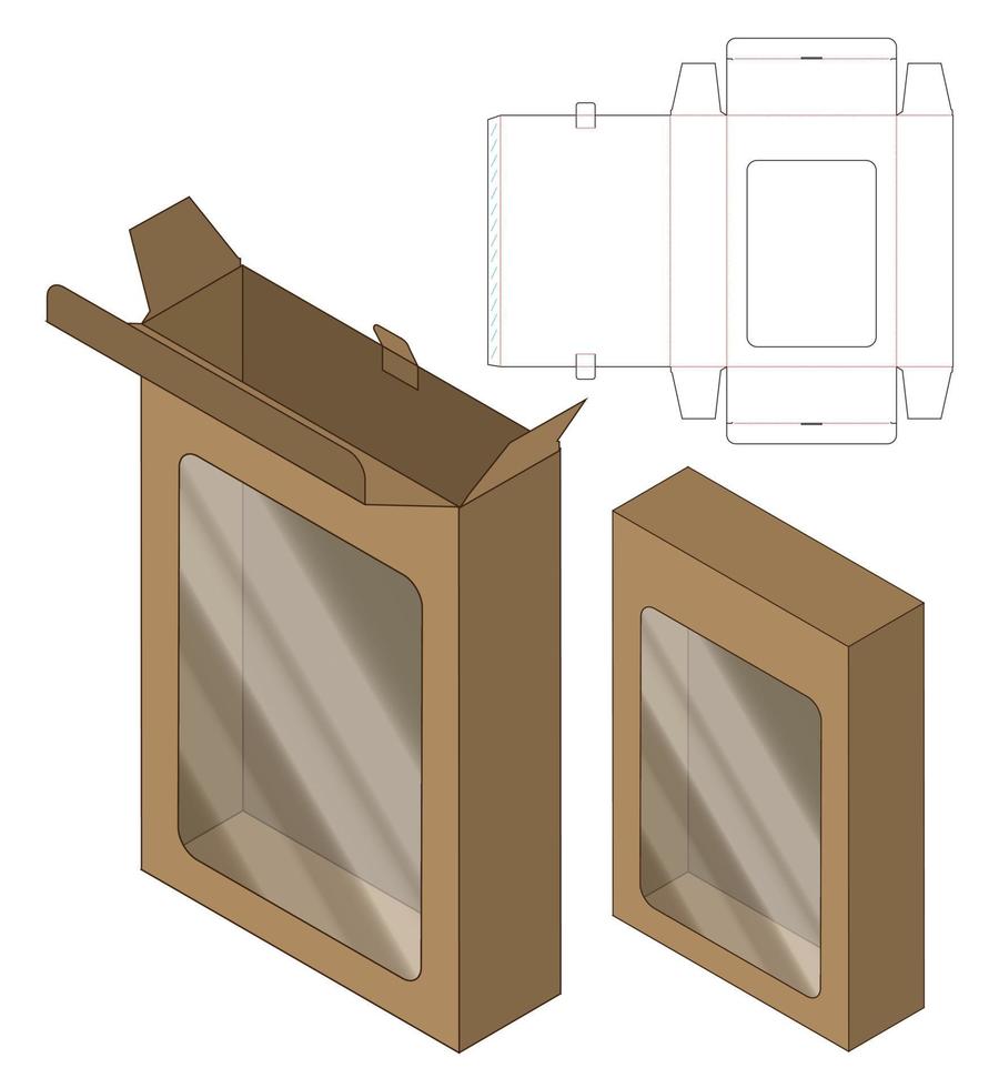 design de modelo cortado de embalagem de caixa. Maquete 3D vetor