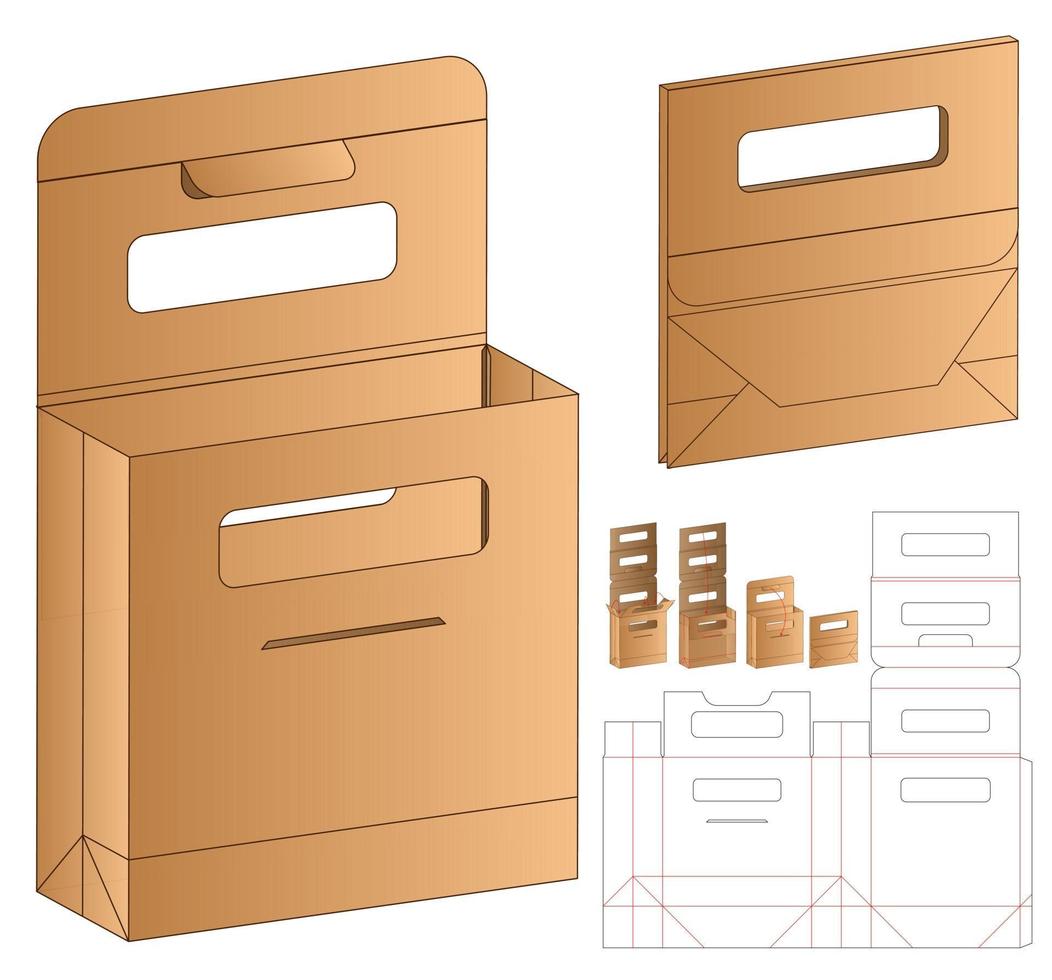 design de modelo cortado de embalagem de caixa. Maquete 3D vetor