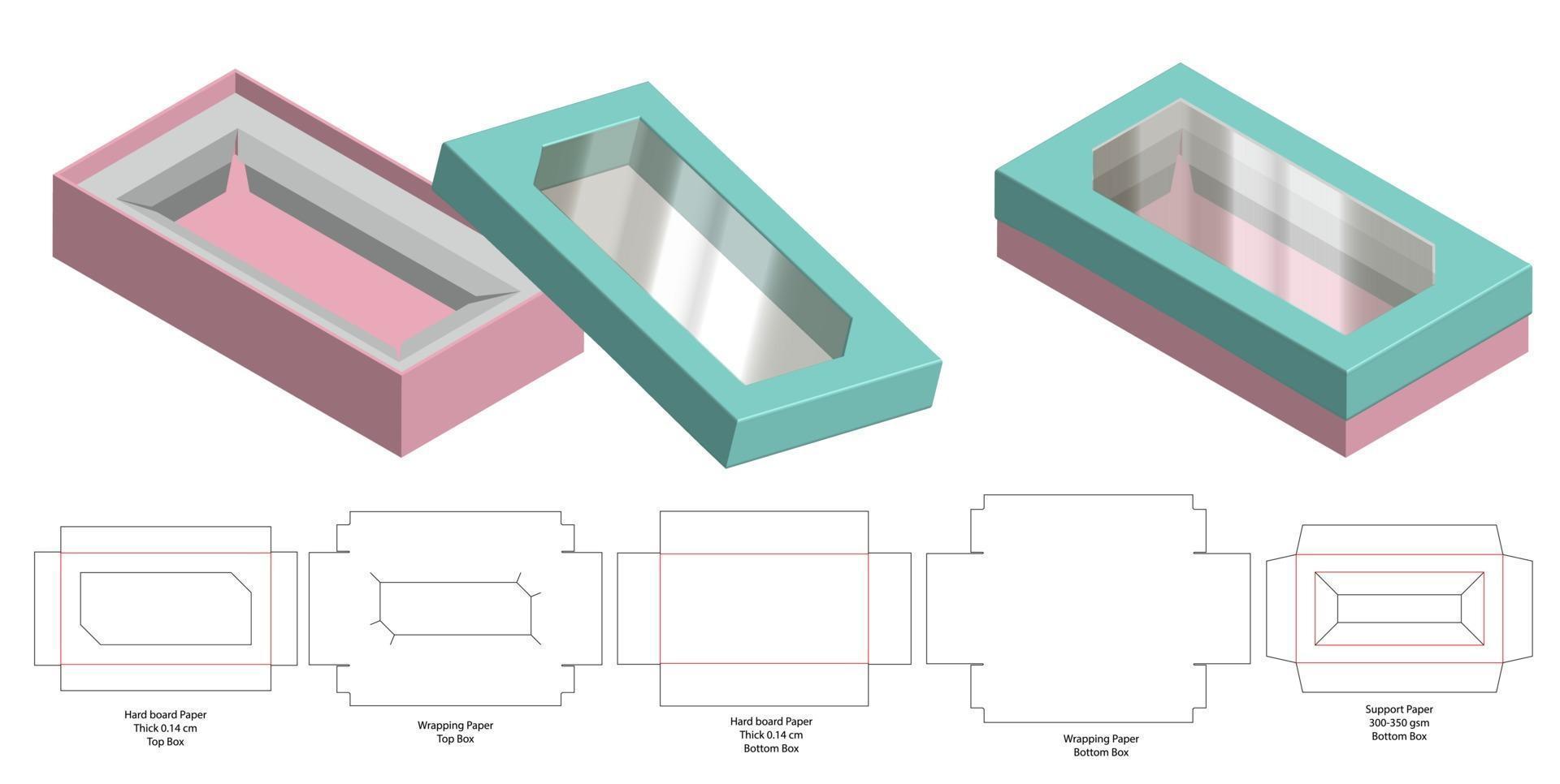 design de modelo cortado de embalagem de caixa. Maquete 3D vetor