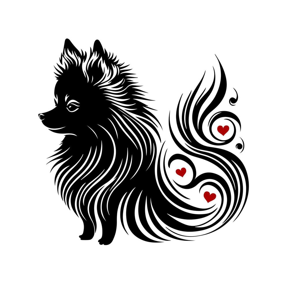 delicioso ornamental pomerânia cachorro com floral padronizar. Preto e branco vetor ilustração perfeito para animal produtos, animal asseio, e de outros relacionado projetos.