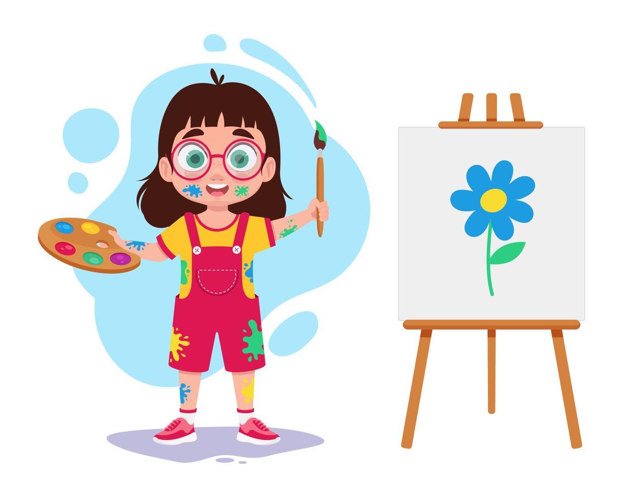 menina desenha com tintas, vetor ilustração