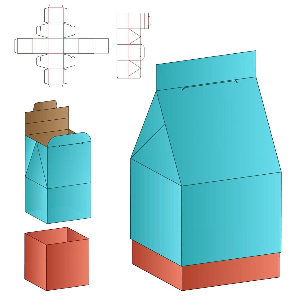 design de modelo cortado de embalagem de caixa. Maquete 3D vetor