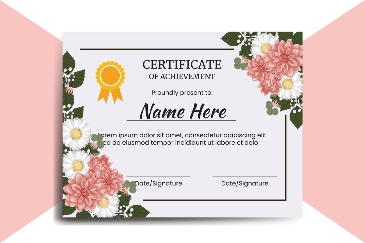 certificado modelo dália flor aguarela digital mão desenhado vetor