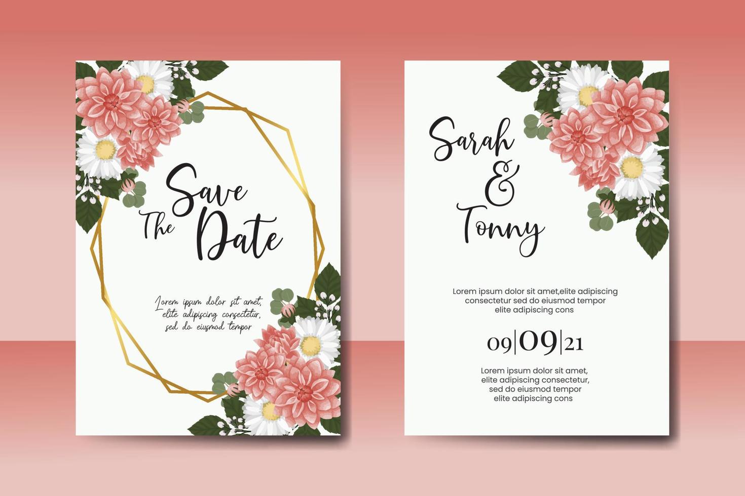 Casamento convite quadro, Armação definir, floral aguarela digital mão desenhado dália flor Projeto convite cartão modelo vetor