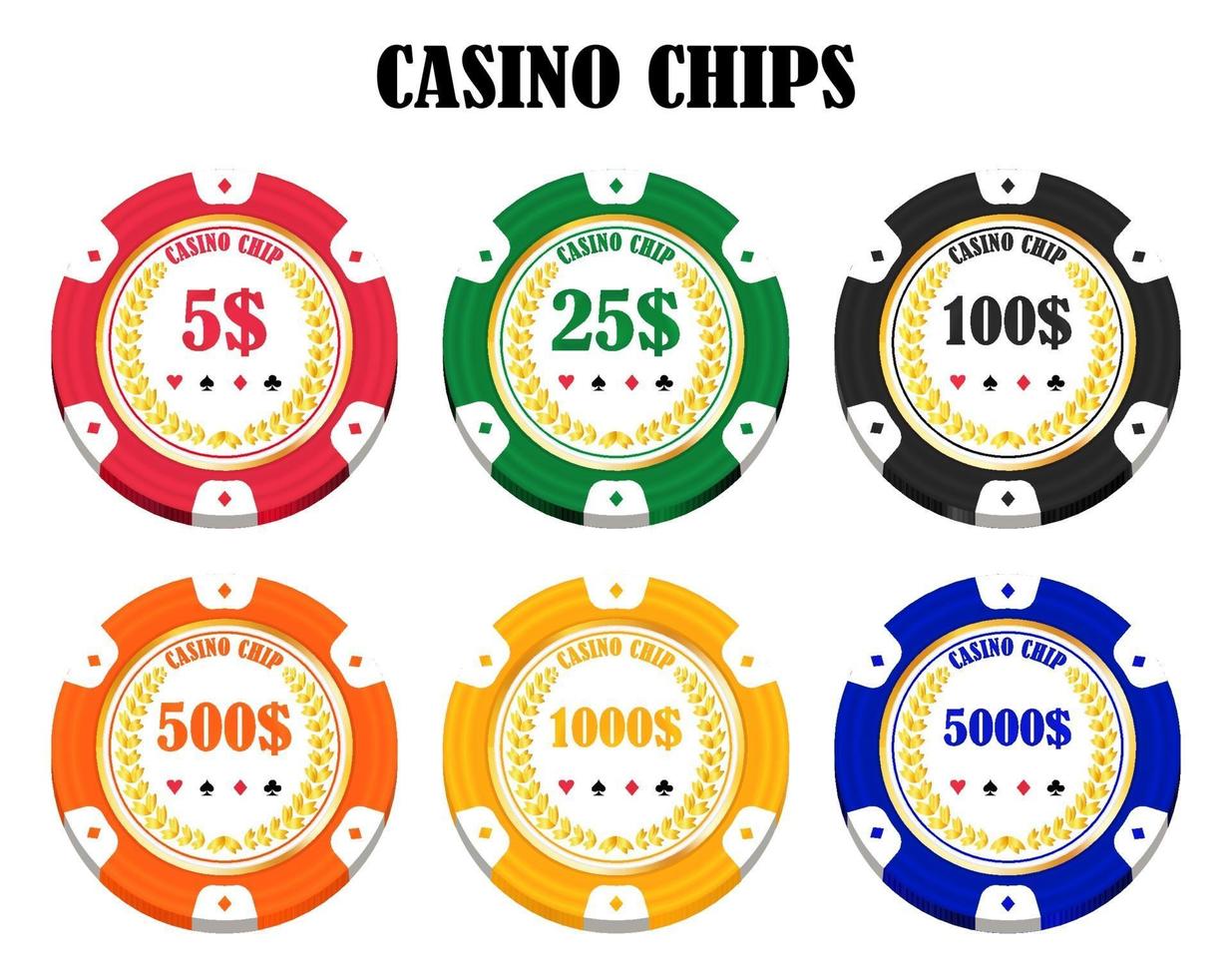 conjunto de fichas de casino verdadeiramente coloridas vetor