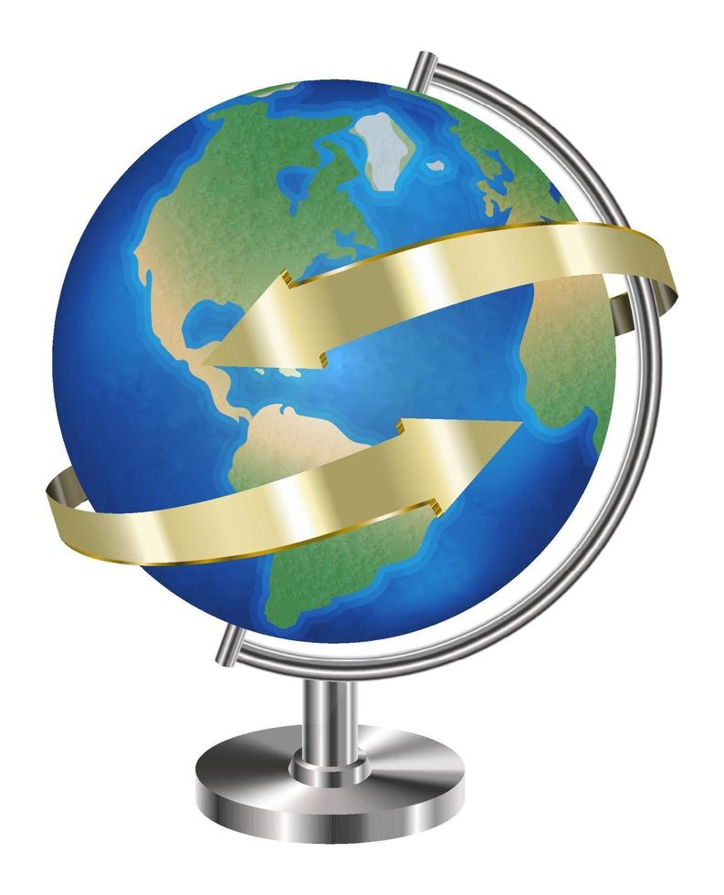 globo terrestre com flecha dourada ao redor vetor