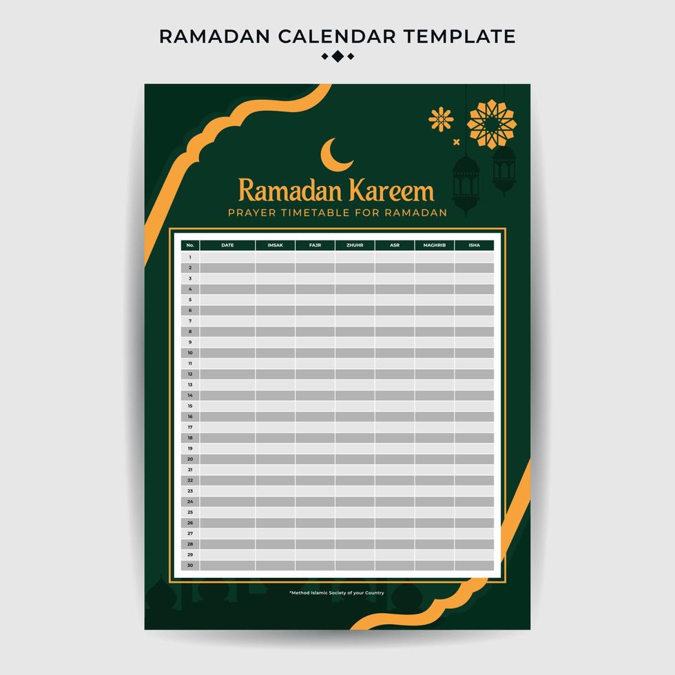 plano Ramadã calendário cronograma modelo vetor