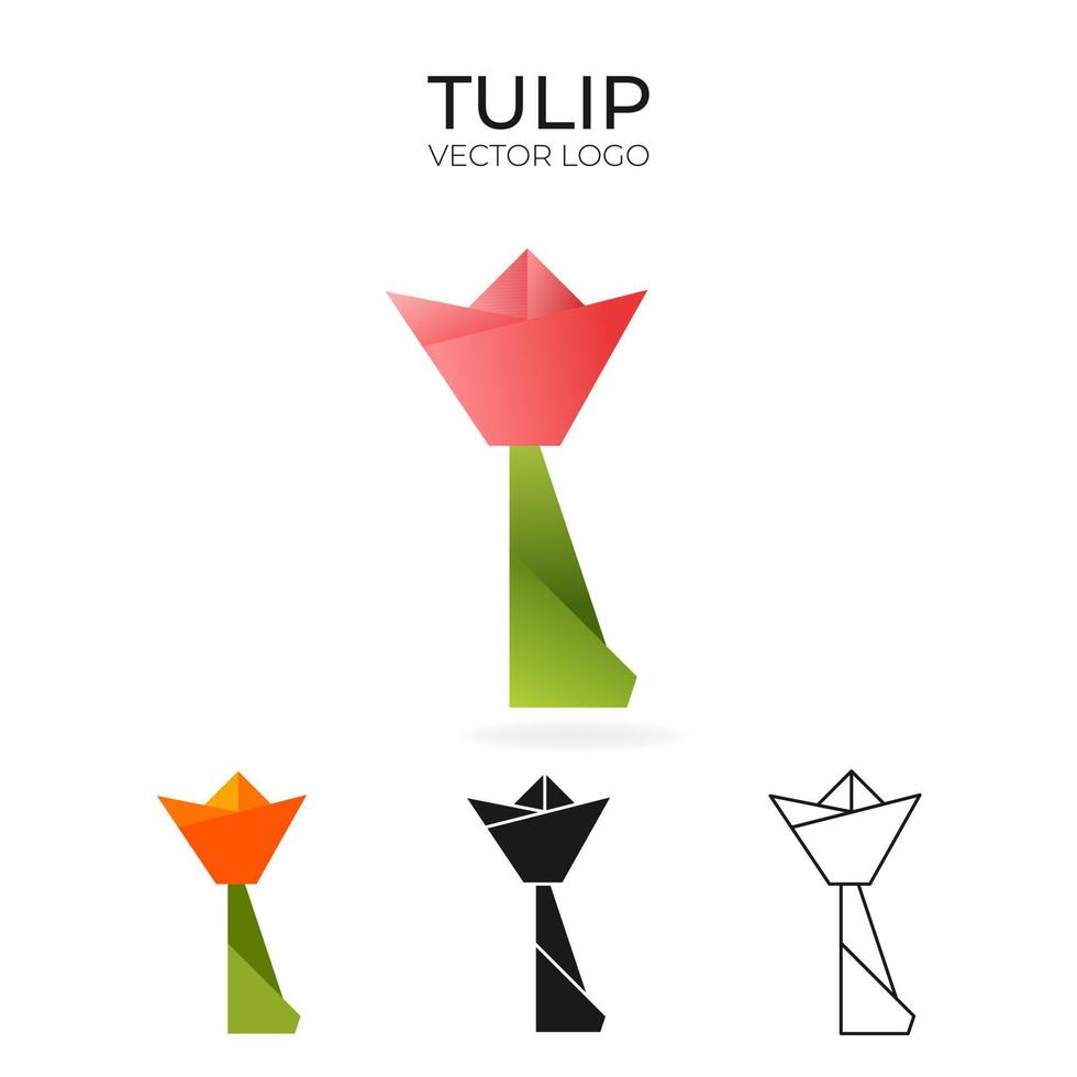 origami vetor logotipo conjunto com tulipa. isolado flor logotipo dentro diferente variações. gradiente, cor, Preto e esboço logotipo.