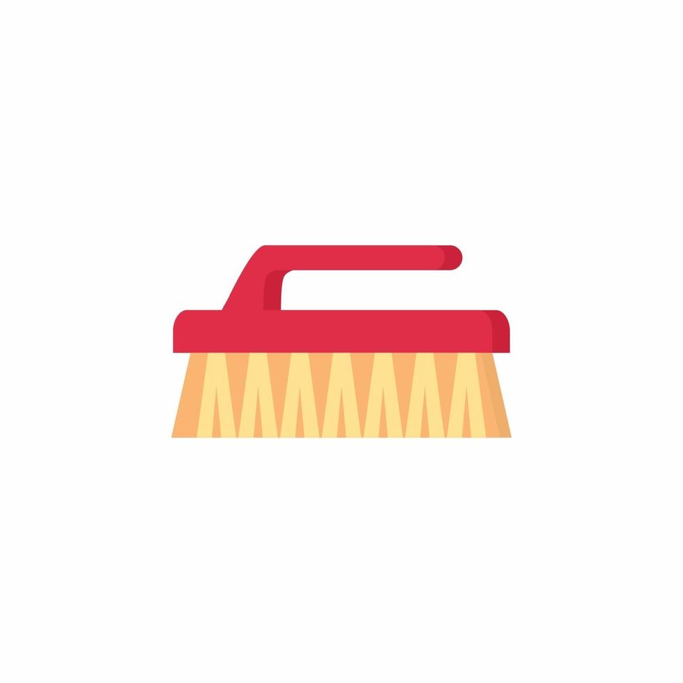 escova vermelha para limpar o ícone em estilo simples. conceito de limpeza de casa com elemento de design dos desenhos animados. suprimentos domésticos. escova de esfrega plana de vetor. fundo de ilustração vetorial de símbolo de limpeza vetor