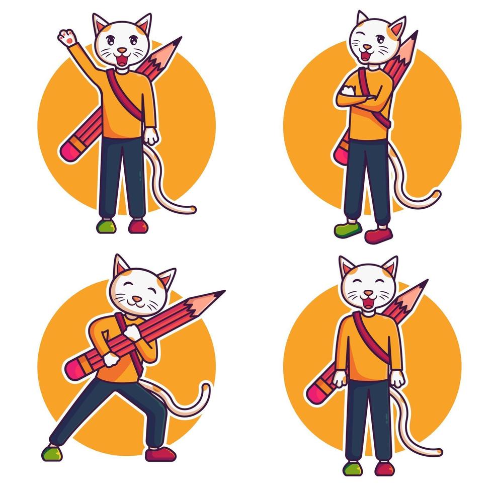 ilustração de gato com mascote a lápis vetor