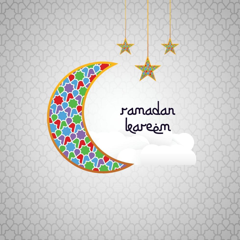 cartão comemorativo ramadan kareem com lua decorativa e estrela de fundo islâmico vetor