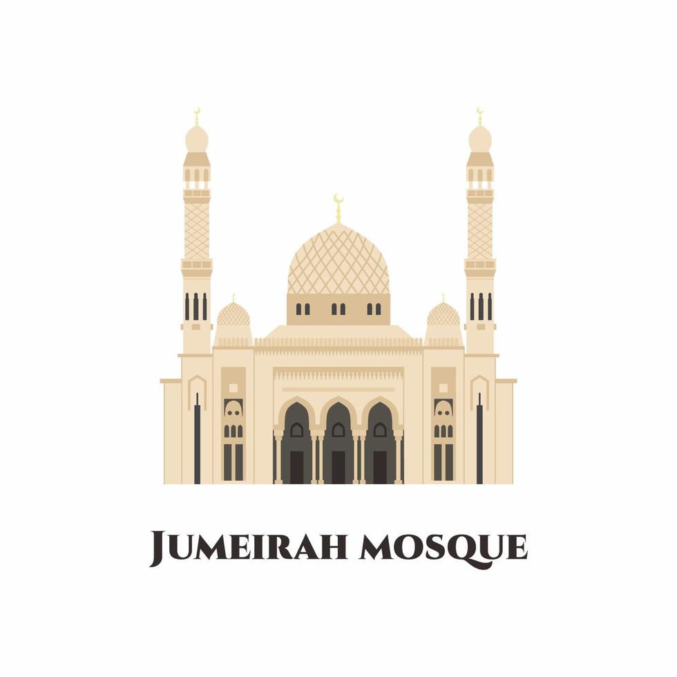jumeirah mosque é uma mesquita na cidade de dubai. altamente recomendado para visitar. atrações turísticas, edifícios históricos, arquitetura moderna. deve ver, pois é um marco de dubai. vetor plano de desenho animado