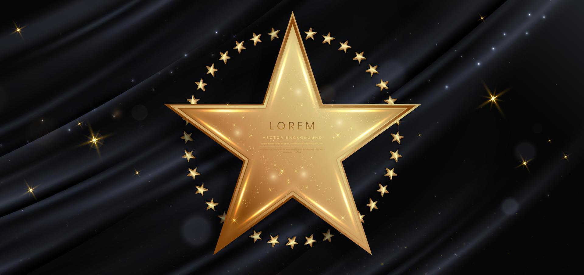 3d ouro cor Estrela brilhando em Sombrio fundo com iluminação efeito e brilhar. luxo Projeto prêmio cerimônia conceito. vetor