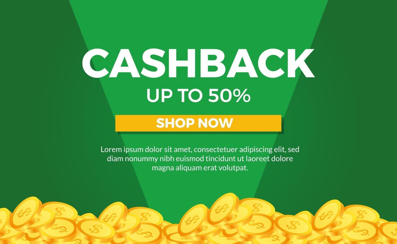 ilustração de conceito de dinheiro de pilha dourada para modelo de banner de pôster de comércio eletrônico de promoção de cashback com fundo verde vetor