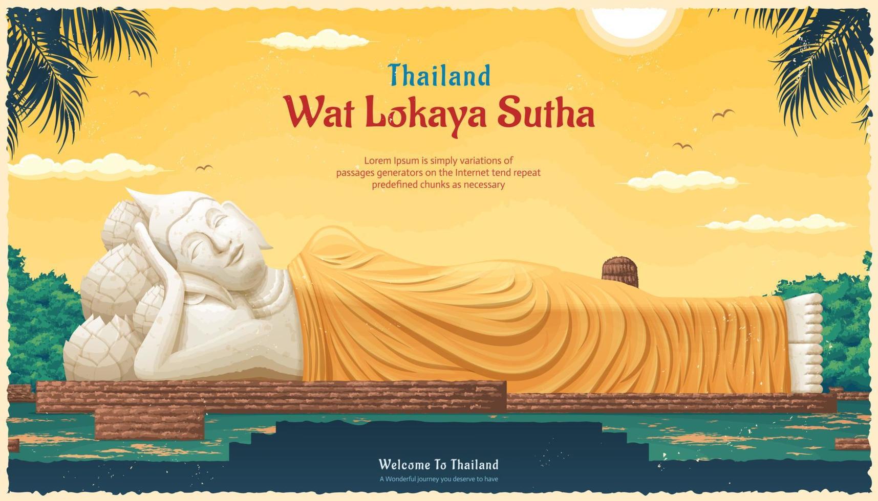 Tailândia wat Lokaya sutha ponto de referência ilustração, viagem conceito modelo vetor