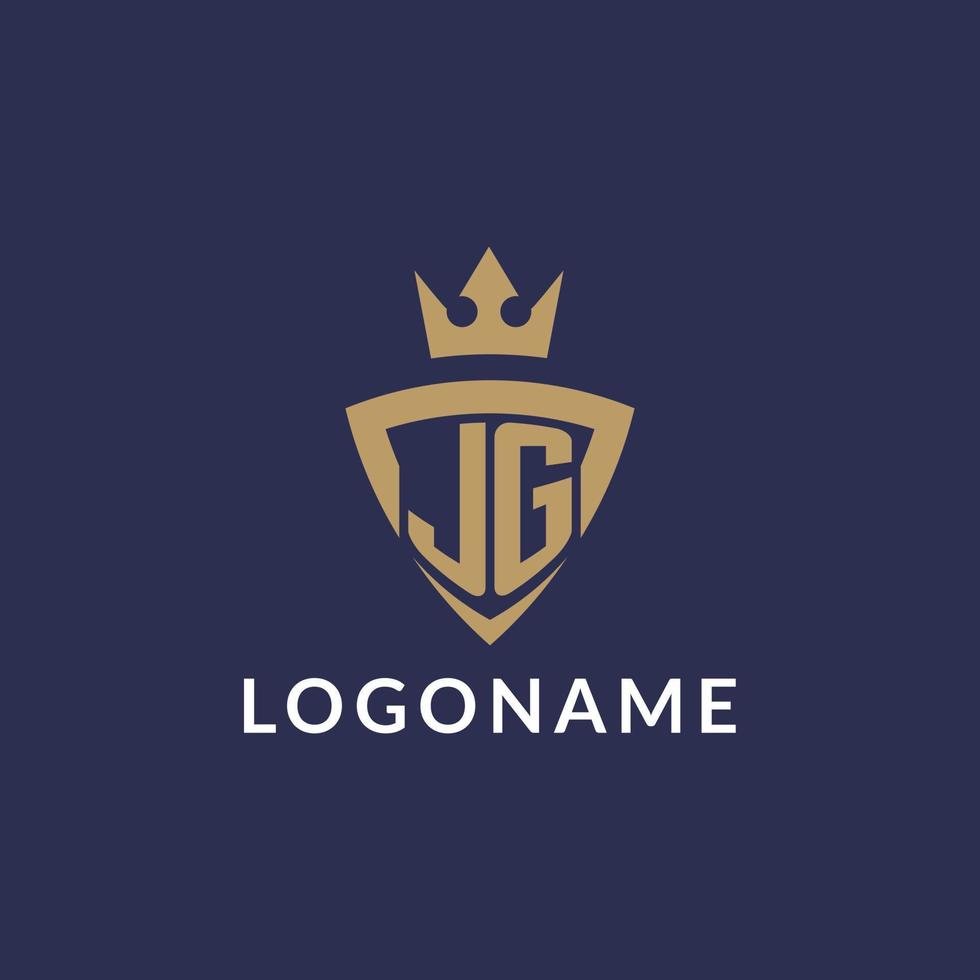 jg logotipo com escudo e coroa, monograma inicial logotipo estilo vetor