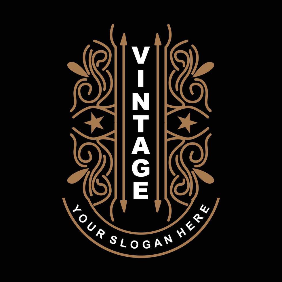 design vintage retrô, logotipo de ornamento vetorial minimalista luxuoso, com estilo mandala e batik, ilustração de marca de produto, convite, banner, moda vetor