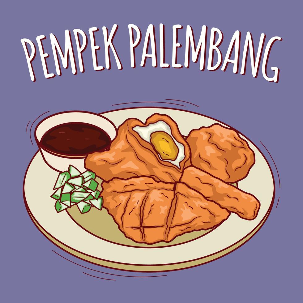 pempek Palembang ilustração indonésio Comida com desenho animado estilo vetor