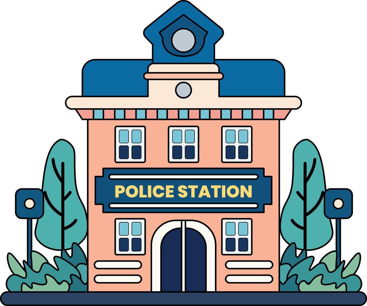 polícia estação construção ilustração dentro rabisco estilo vetor